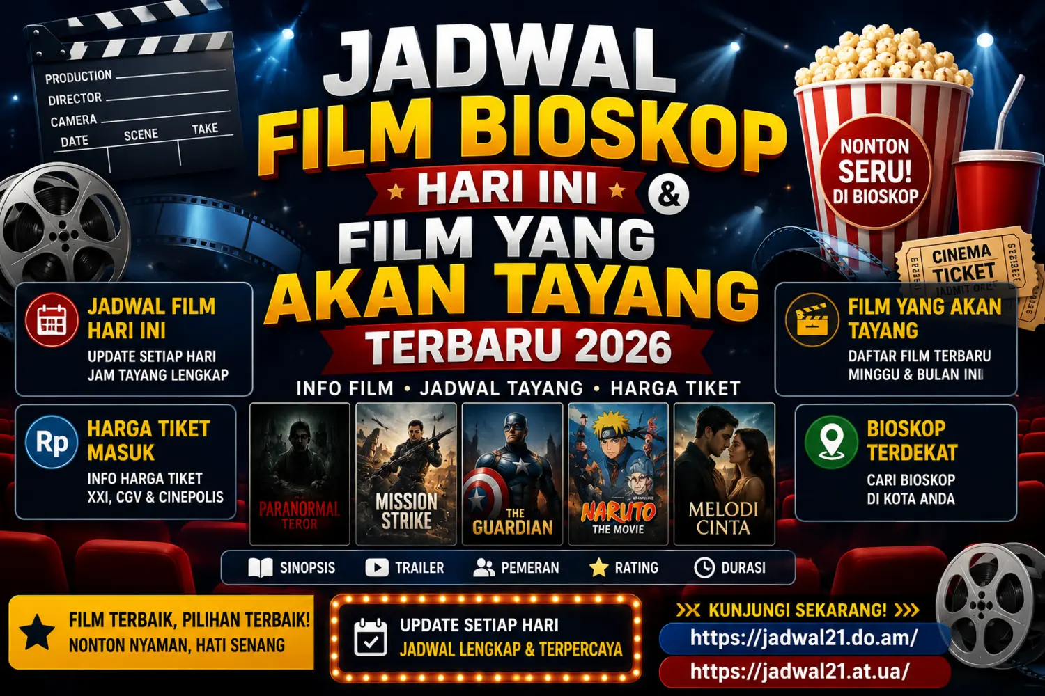 Jadwal Film Bioskop Hari Ini & Film yang Akan Tayang Terbaru 2026 – Info Sinopsis, Jam Tayang dan Harga Tiket Masuk XXI, CGV & Cinepolis